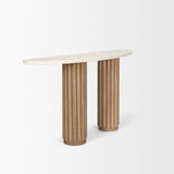 Marbrello Botticino Marble Top Light Brown Fluted Wood Half Moon Console Table from Mercana - Luna Furniture