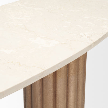 Marbrello Botticino Marble Top Light Brown Fluted Wood Half Moon Console Table from Mercana - Luna Furniture
