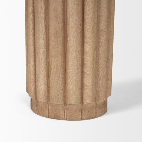 Marbrello Botticino Marble Top Light Brown Fluted Wood Half Moon Console Table from Mercana - Luna Furniture