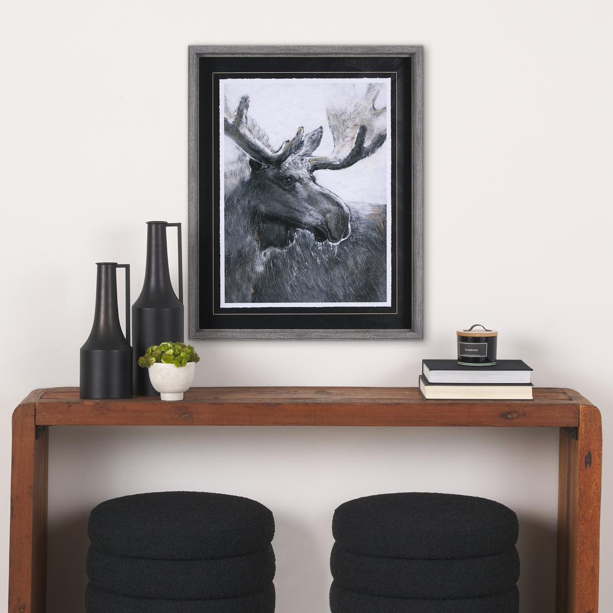 Animal Portrait I (Moose) by Mercana Studio Hand Embellished Framed Art Print Matted under Glass from Mercana - Luna Furniture