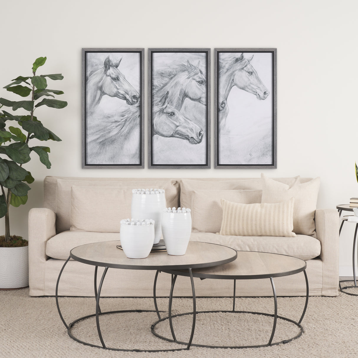 Running Horses (set of 3) by Mercana Studio a Hand Embellished Textured Framed Art Print from Mercana - Luna Furniture