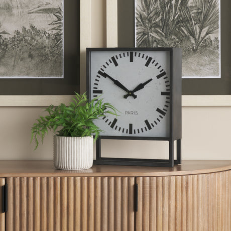 Felix Gray Metal Square Table Clock from Mercana - Luna Furniture