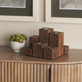 Cassius Light Brown Nine Wood Block Table Candle Holder from Mercana - Luna Furniture