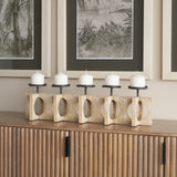 Cambie 29.0L x 6.0W x 9.0H Natural Wood W/Black Metal Candle Holders from Mercana - Luna Furniture