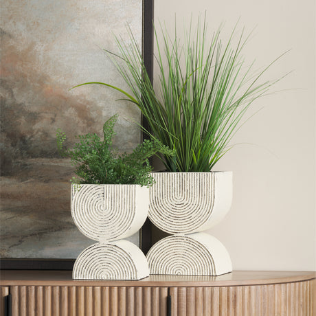 Medina Off White w/ Gold Antiquing Tall Metal Planters (Set of 2) from Mercana - Luna Furniture