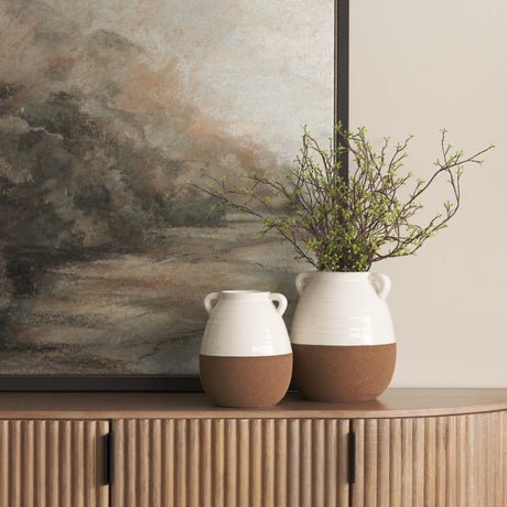 Tryna Small Beige w/ Matte Brown Ceramic Vase from Mercana - Luna Furniture