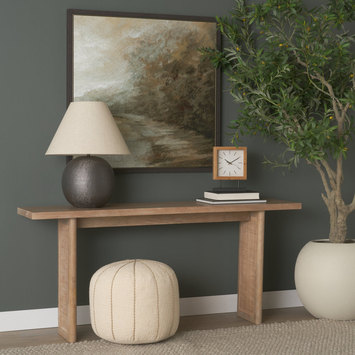 Grier 65" Light Brown Solid Wood w/ Cane Console Table from Mercana - Luna Furniture