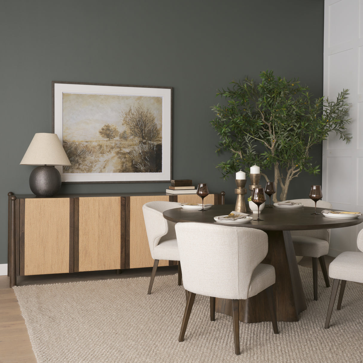 Bondi 85" Dark Brown Wood w/ Paper Rope 4 Door Closed Sideboard from Mercana - Luna Furniture