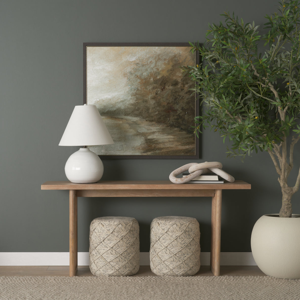 Esfera 17.7L x 15.7W x 15.7H Beige Chevron Woven Round Pouf from Mercana - Luna Furniture