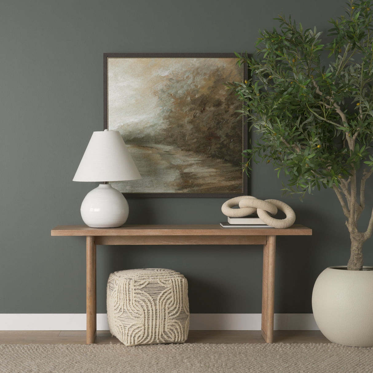 Amaya 16.0L x 16.0W x 16.0H Cream/Black/Gray Wool and Cotton Pouf from Mercana - Luna Furniture