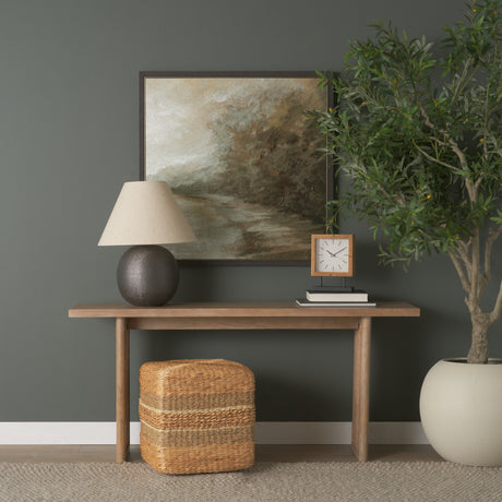 Maya 17.7L x 17.7W x 17.7H Light Brown W/Medium Brown Stripes Seagrass Square Pouf from Mercana - Luna Furniture