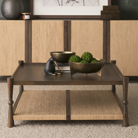 Bondi 42" Dark Brown Wood w/ Paper Rope Shelf Square Coffee Table from Mercana - Luna Furniture