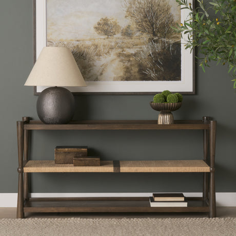 Bondi Dark Brown Wood w/ Paper Rope Shelf Console Table from Mercana - Luna Furniture