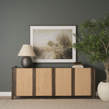 Bondi 85" Dark Brown Wood w/ Paper Rope 4 Door Closed Sideboard from Mercana - Luna Furniture