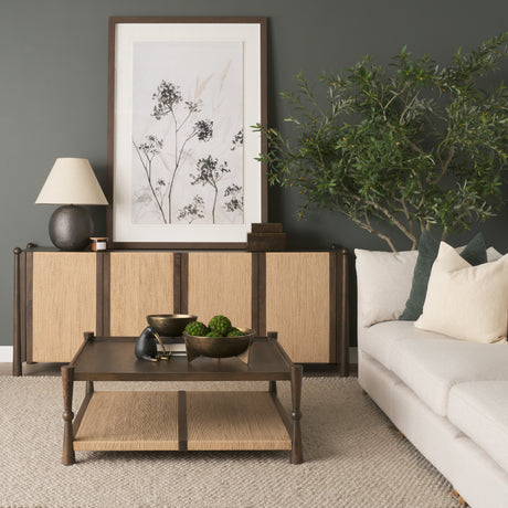Bondi 85" Dark Brown Wood w/ Paper Rope 4 Door Closed Sideboard from Mercana - Luna Furniture