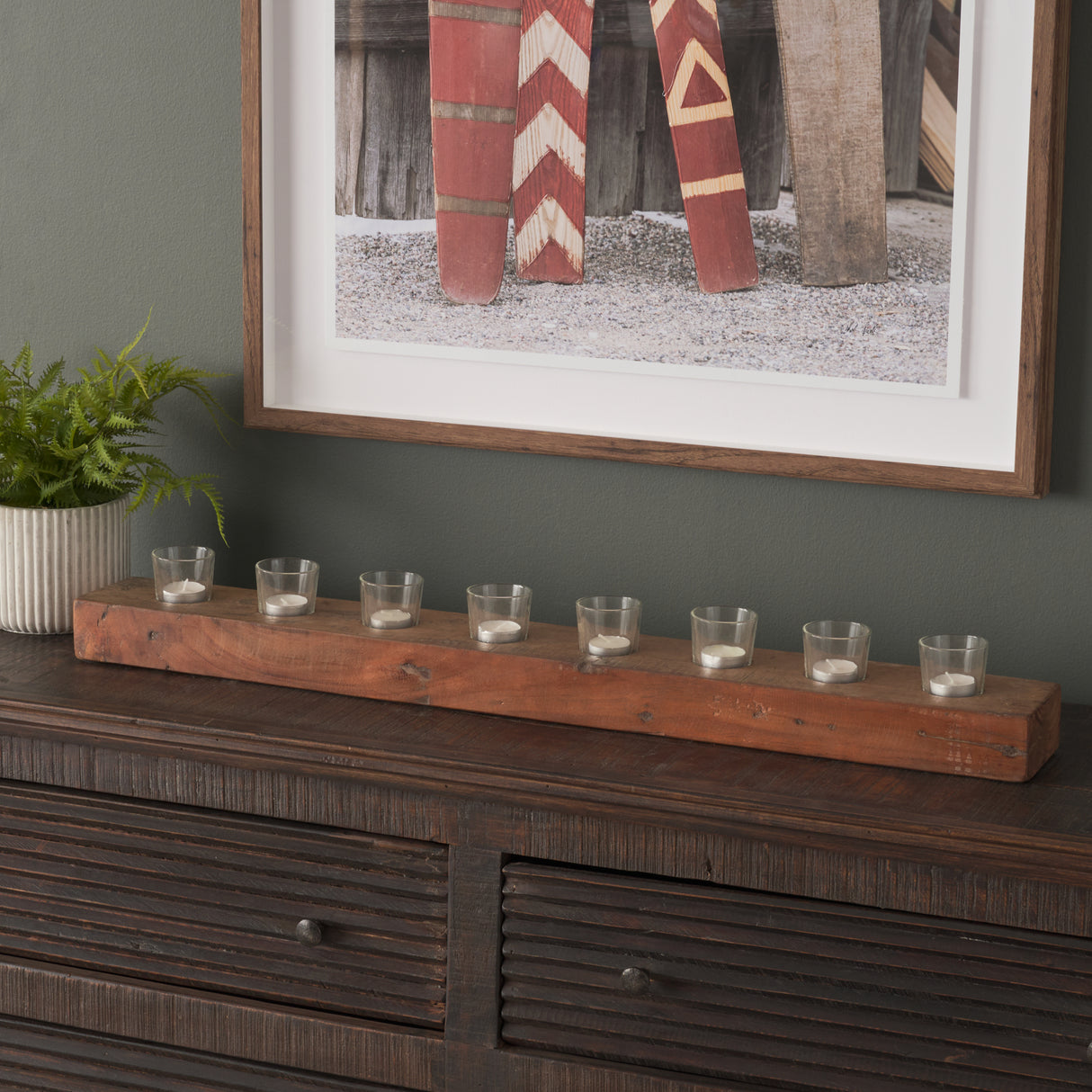 Lakara Reclaimed Wood Eight Tealight Table Candle Holder from Mercana - Luna Furniture