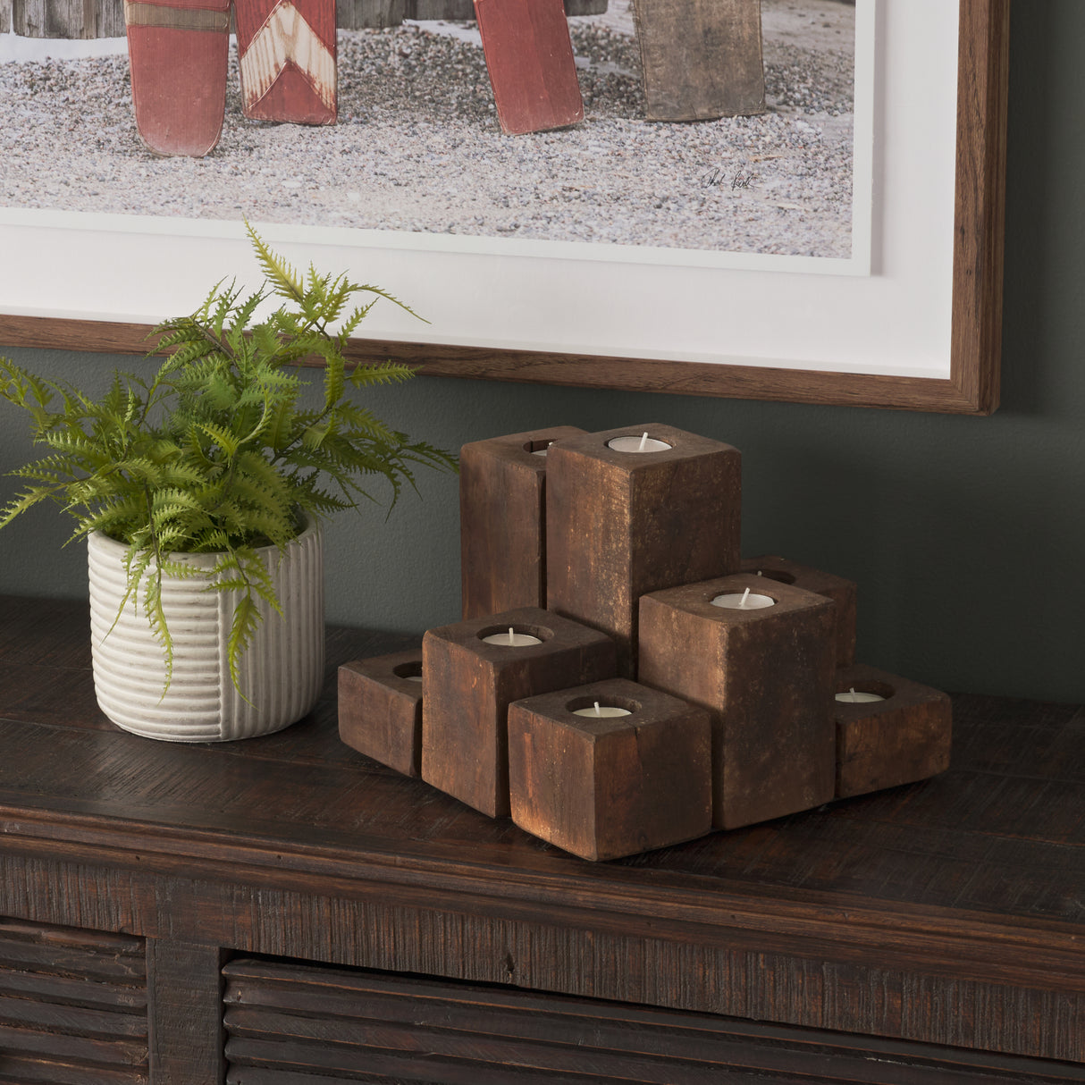 Cassius Light Brown Nine Wood Block Table Candle Holder from Mercana - Luna Furniture