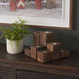 Cassius Light Brown Nine Wood Block Table Candle Holder from Mercana - Luna Furniture