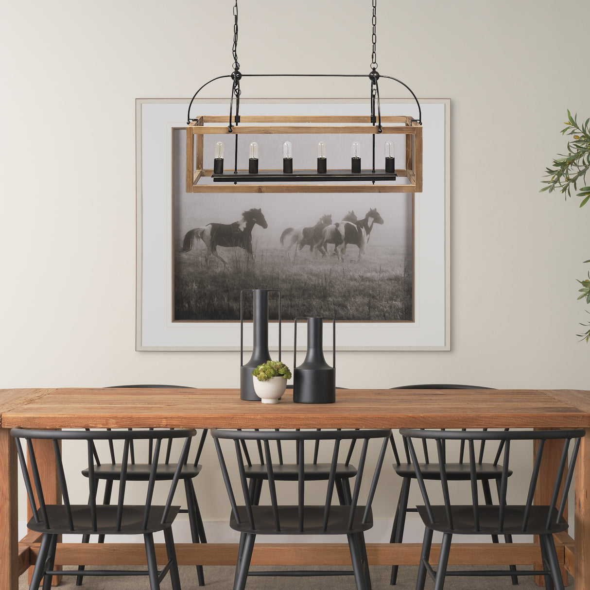 Josie (42"x14.5"x20") Natural Wood Chassis Six Light Chandelier from Mercana - Luna Furniture