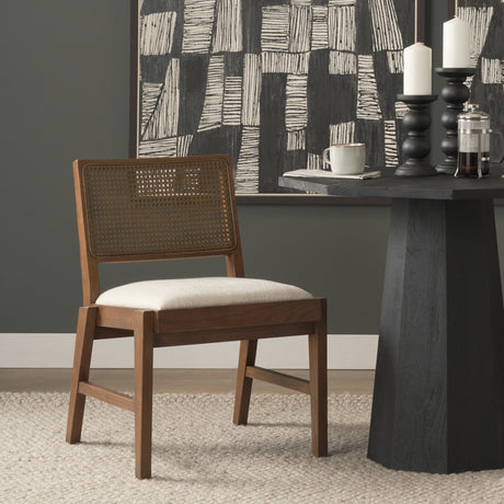 Reid Framed Brown Cane Cream Fabric Dining Chair, Set of 2 from Mercana - Luna Furniture