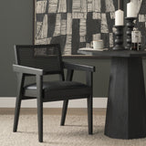 Reid Framed Black Cane Black Fabric Dining Armchair from Mercana - Luna Furniture