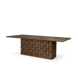 Trellyn 94" Dark Brown Solid Wood Carved Woven Base Rectangular Dining Table from Mercana - Luna Furniture
