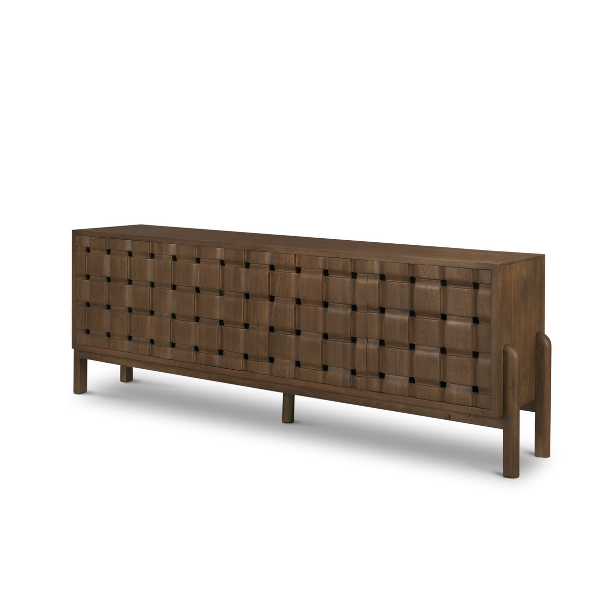 Trellyn Dark Brown Solid Wood 4-Door w/ Carved Woven Doors Closed Sideboard from Mercana - Luna Furniture