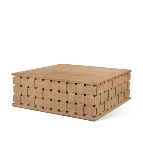 Trellyn 48" Light Brown Wood w/ Carved Woven Base Square Coffee Table from Mercana - Luna Furniture