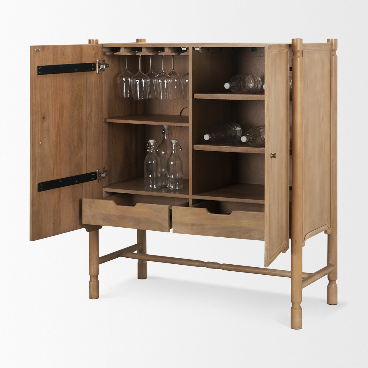 Phil Light Brown Wood 2 Door Bar Cabinet from Mercana - Luna Furniture
