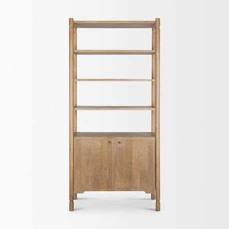 Phil Light Brown Wood 2 Door 3 Shelves Open Shelving Unit from Mercana - Luna Furniture