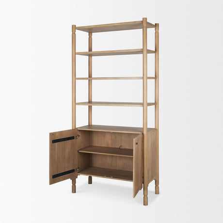 Phil Light Brown Wood 2 Door 3 Shelves Open Shelving Unit from Mercana - Luna Furniture
