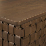 Trellyn 94" Dark Brown Solid Wood Carved Woven Base Rectangular Dining Table from Mercana - Luna Furniture