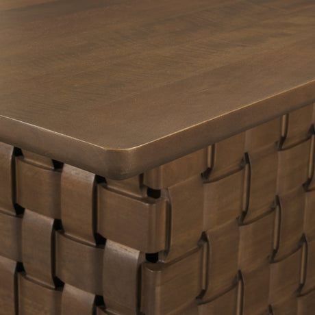 Trellyn 94" Dark Brown Solid Wood Carved Woven Base Rectangular Dining Table from Mercana - Luna Furniture