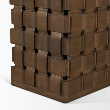 Trellyn 94" Dark Brown Solid Wood Carved Woven Base Rectangular Dining Table from Mercana - Luna Furniture