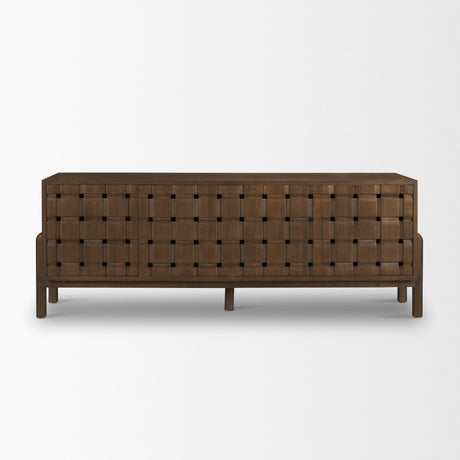 Trellyn Dark Brown Solid Wood 4-Door w/ Carved Woven Doors Closed Sideboard from Mercana - Luna Furniture