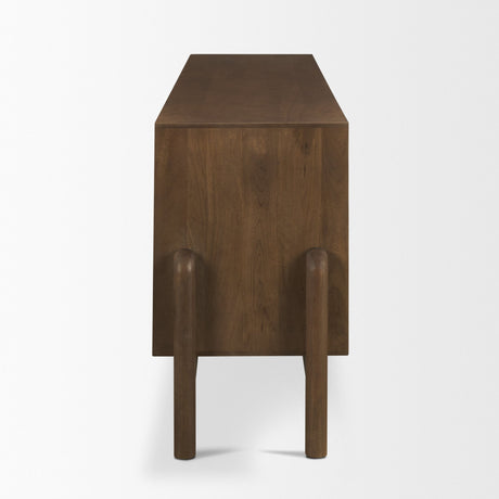 Trellyn Dark Brown Solid Wood 4-Door w/ Carved Woven Doors Closed Sideboard from Mercana - Luna Furniture