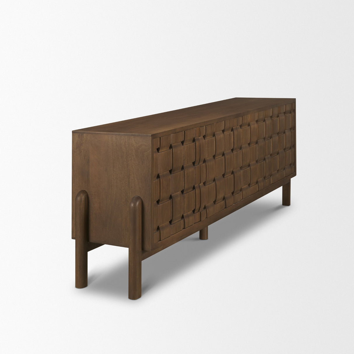 Trellyn Dark Brown Solid Wood 4-Door w/ Carved Woven Doors Closed Sideboard from Mercana - Luna Furniture