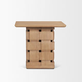 Trellyn Light Brown Wood w/ Carved Woven Base Square Accent Table from Mercana - Luna Furniture