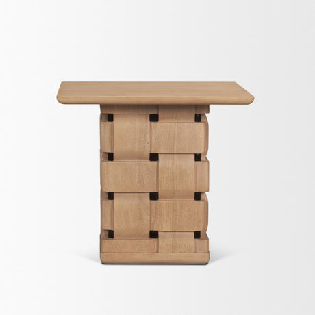 Trellyn Light Brown Wood w/ Carved Woven Base Square Accent Table from Mercana - Luna Furniture