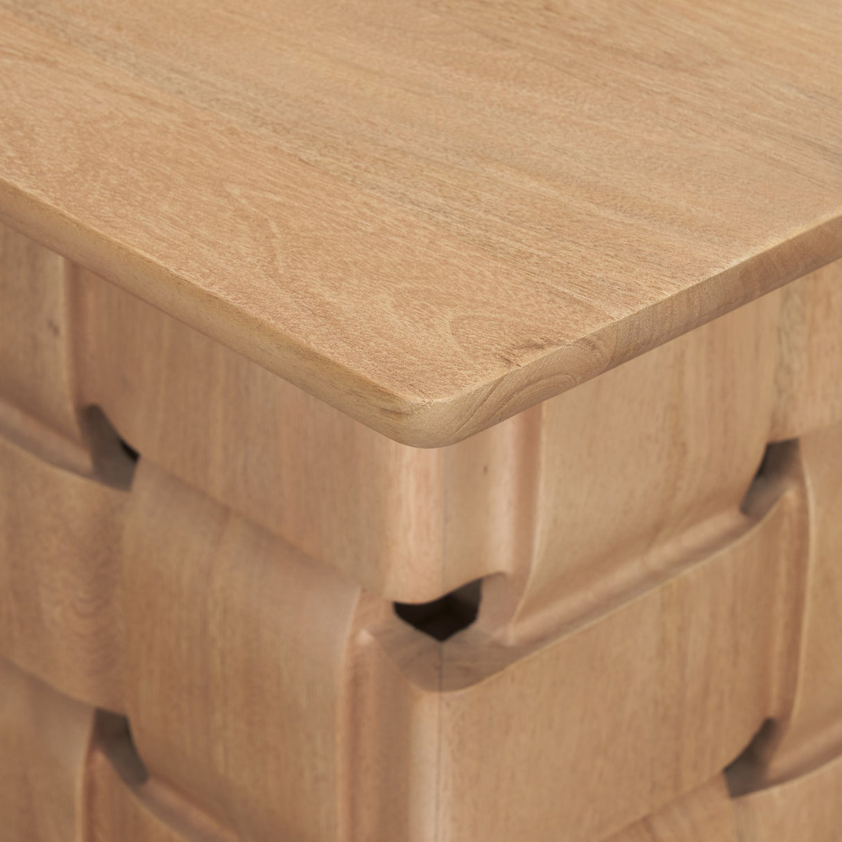 Trellyn Light Brown Wood w/ Carved Woven Base Square Accent Table from Mercana - Luna Furniture