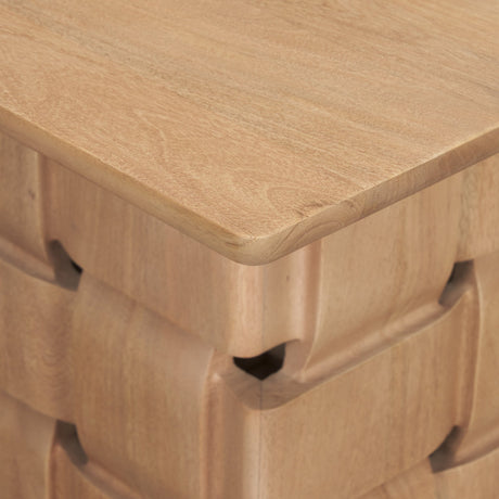 Trellyn Light Brown Wood w/ Carved Woven Base Square Accent Table from Mercana - Luna Furniture