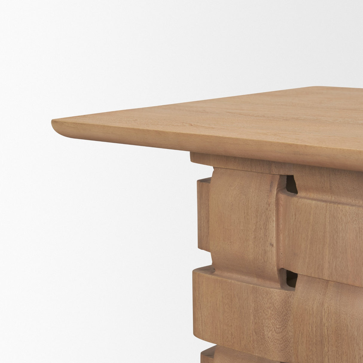 Trellyn Light Brown Wood w/ Carved Woven Base Square Accent Table from Mercana - Luna Furniture