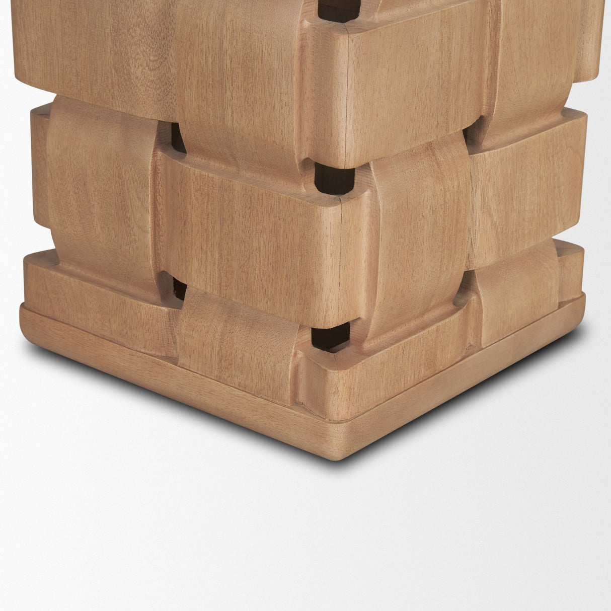 Trellyn Light Brown Wood w/ Carved Woven Base Square Accent Table from Mercana - Luna Furniture