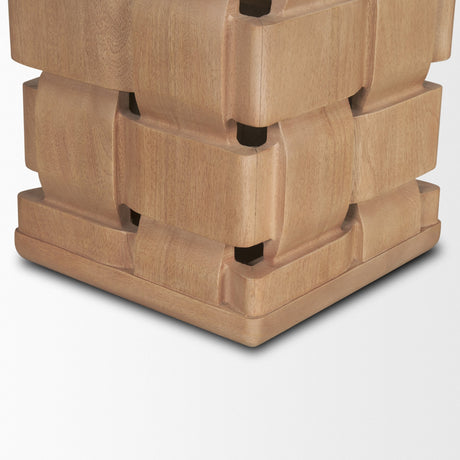 Trellyn Light Brown Wood w/ Carved Woven Base Square Accent Table from Mercana - Luna Furniture