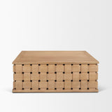 Trellyn 48" Light Brown Wood w/ Carved Woven Base Square Coffee Table from Mercana - Luna Furniture