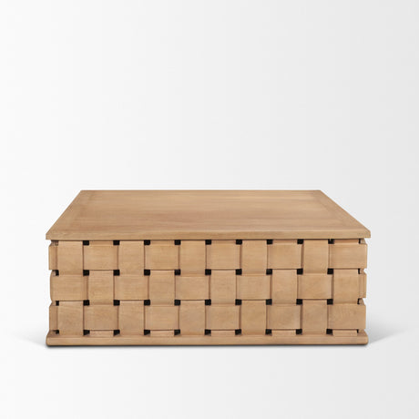 Trellyn 48" Light Brown Wood w/ Carved Woven Base Square Coffee Table from Mercana - Luna Furniture