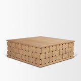 Trellyn 48" Light Brown Wood w/ Carved Woven Base Square Coffee Table from Mercana - Luna Furniture