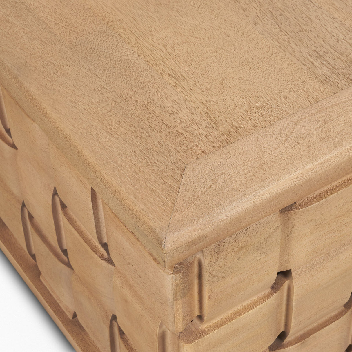 Trellyn 48" Light Brown Wood w/ Carved Woven Base Square Coffee Table from Mercana - Luna Furniture