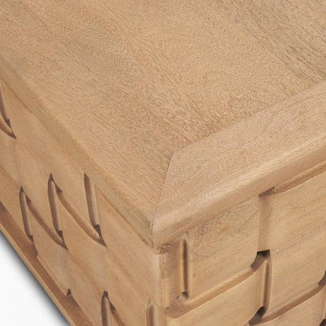 Trellyn 48" Light Brown Wood w/ Carved Woven Base Square Coffee Table from Mercana - Luna Furniture