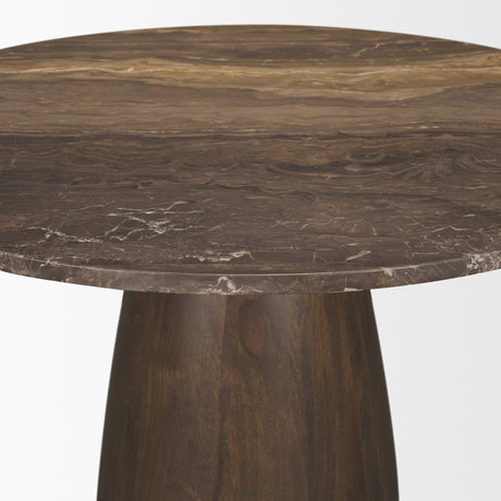 Allyson 42" Round Dark Brown w/ Cappuccino Marble Pedestal Dining Table from Mercana - Luna Furniture